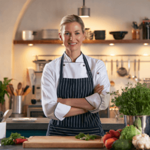 American woman cooking